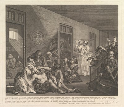 Il progresso di un libertino, Tavola 8, [25 giugno 1735] ripubblicato 1763 da William Hogarth
