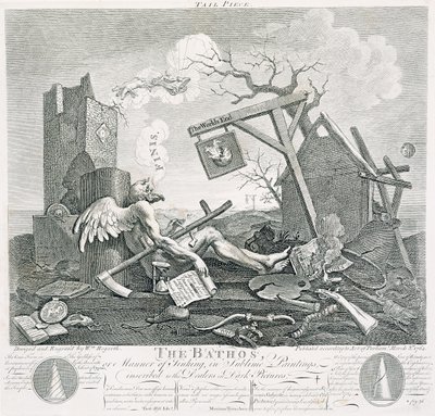 Bathos, Modo di Affondare, in Dipinti Sublimi dedicati ai Mercanti di Quadri Scuri, 1764 da William Hogarth