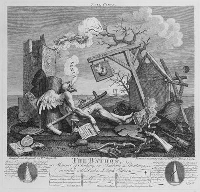 Bathos, Modo di affondare, in pitture sublimi dedicato ai commercianti di quadri scuri, 1764 da William Hogarth