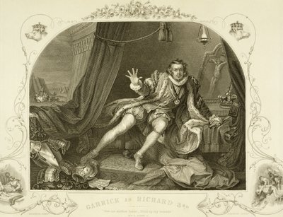 David Garrick (1717-79) come Riccardo III, Atto V Scena 3, nella commedia di William Shakespeare, inciso da Portbury da William Hogarth