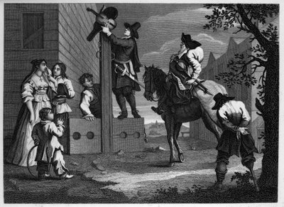 Hudibras e Ralpho conducono il loro prigioniero Crowdero alla gogna da William Hogarth
