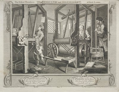 Industria e ozio: i compagni apprendisti ai loro telai da William Hogarth