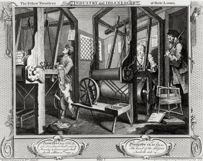 Industria e Ozio, Gli apprendisti compagni ai loro telai, tavola 1 da William Hogarth
