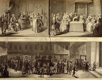 Giudizio di giovane donna incinta, battesimo e funerale da William Hogarth