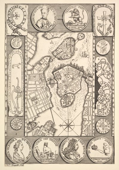 Mappa di Stoccolma da Aubry de La Mottrayes Travels throughout Europe, Asia and into Part... da William Hogarth