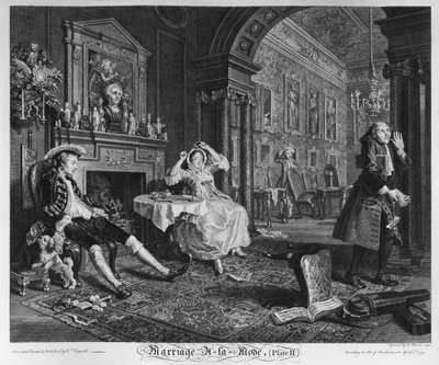 Matrimonio alla moda, Piatto II, Il tête-à-tête, 1745 da William Hogarth