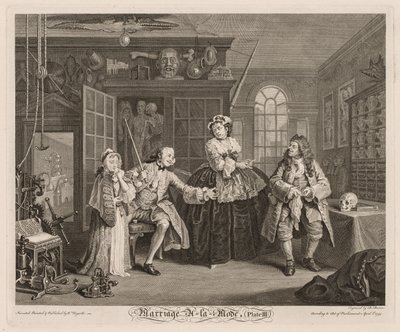 Matrimonio alla Moda: La Scena con il Ciarlatano da William Hogarth
