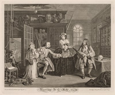 Matrimonio alla Moda: La Scena con il Ciarlatano da William Hogarth