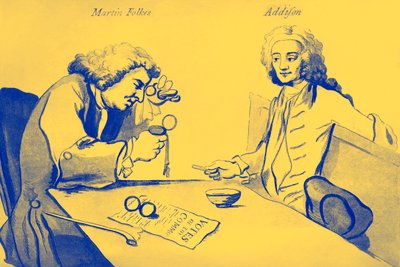 Martin Folkes e Addison nella caffetteria di Button da William Hogarth