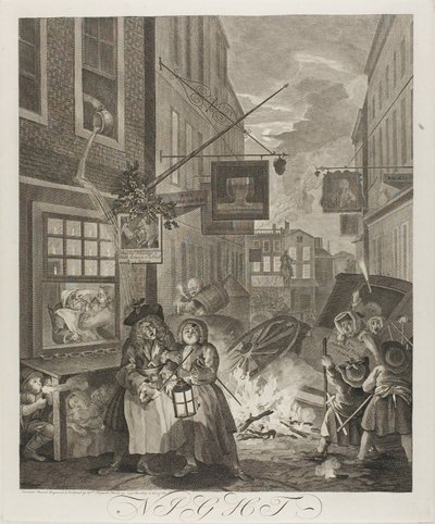 Notte, tavola quattro da Le quattro ore del giorno da William Hogarth