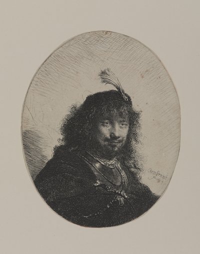 Rembrandt con cappello piumato e sciabola abbassata da William Hogarth