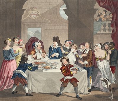Sancho al banchetto affamato dal suo medico, illustrazione da 