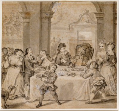 Sancho al magnifico banchetto, da "Don Chisciotte" di Miguel de Cervantes da William Hogarth