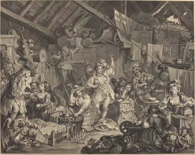 Attrici itineranti che si vestono in un fienile da William Hogarth