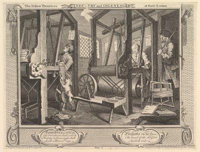 Gli apprendisti ai loro telai: Industria e pigrizia, tavola 1, 30 settembre 1747 da William Hogarth