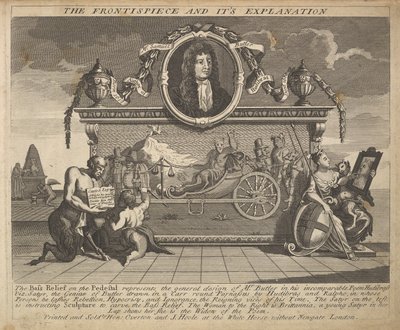 Il frontespizio e la sua spiegazione Tavola 1: Illustrazioni a Hudibras di Samuel Butler, 1725-30 da William Hogarth