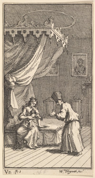 La nuova metamorfosi, Tavola 5: Fantasio, trasformato in un cagnolino, con Donna The da William Hogarth