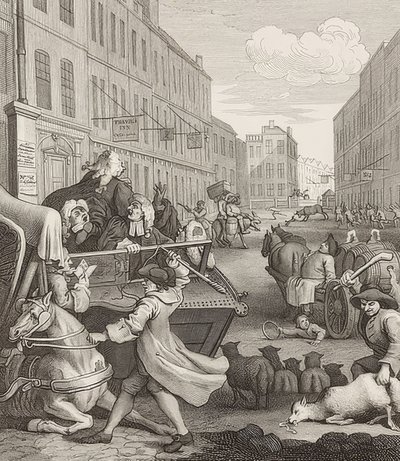 Il secondo stadio della crudeltà. Da: Le quattro fasi della crudeltà. 1751 da William Hogarth