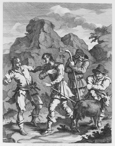 Il cavaliere sfortunato della roccia incontra Don Chisciotte da William Hogarth