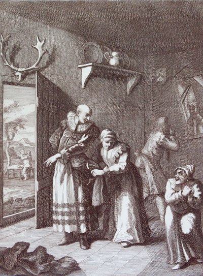 Il curato e il barbiere si travestono per catturare Don Chisciotte da William Hogarth