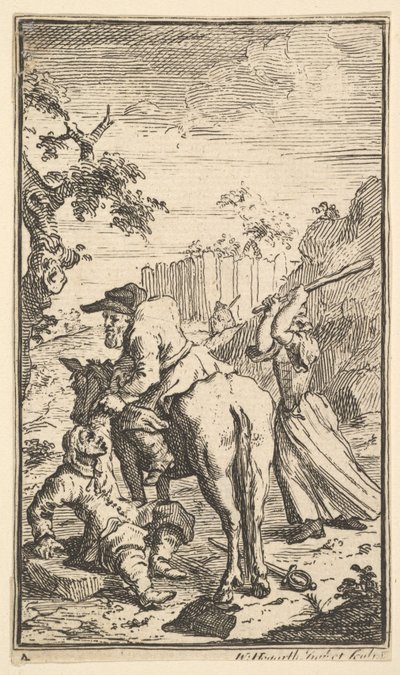 Trulla attacca Hudibras Diciassette piccole illustrazioni per Hudibras di Samuel Butler..., 1721-26 da William Hogarth