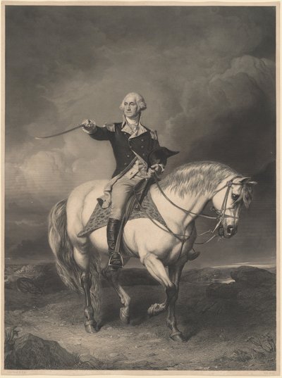 George Washington a cavallo da William Holl II after John Faed