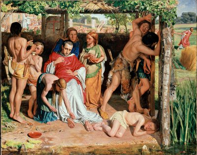 Una famiglia britannica convertita che protegge un missionario cristiano dalla persecuzione dei druidi da William Holman Hunt