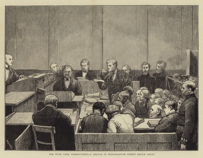 Le persecuzioni di Hyde Park, uno schizzo nel tribunale di Marlborough Street da William III Bromley
