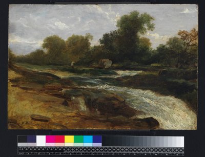 Paesaggio fluviale con un pescatore da William James Muller
