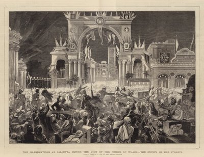 Le illuminazioni a Calcutta durante la visita del Principe di Galles, la folla nelle strade da William John Hennessy