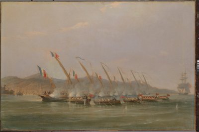 Il capitano Robert Maunsell cattura cannoniere francesi al largo di Giava, luglio 1811, c.1811 da William John Huggins