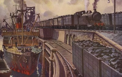 Un treno a carbone trainato da una locomotiva a cisterna 4-4-2 (litografia a colori) da William John Patton McDowell