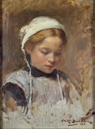 Giovane ragazza con un grembiule blu da William Kay Blacklock