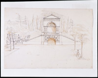 Chiswick, progetto per una cascata con frontone combinata con un ponte stradale alla fine del canale da William Kent
