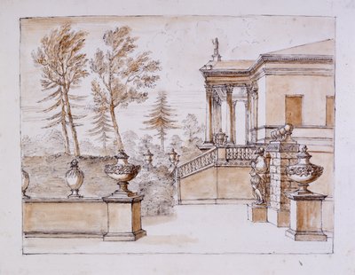 Chiswick, vista della villa dal lato della statua di Inigo Jones da William Kent
