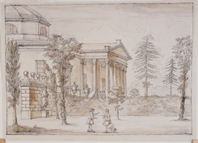 Chiswick, vista della villa dal lato della statua di Palladio da William Kent