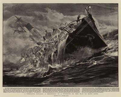 Un viaggio pericoloso, una nave truppa in un tifone sulla strada per Hong Kong da William Lionel Wyllie