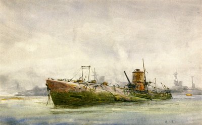 Un sottomarino arreso e arenato, Portsmouth da William Lionel Wyllie