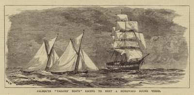 Barche dei sarti di Falmouth in gara per incontrare una nave di ritorno a casa da William Lionel Wyllie