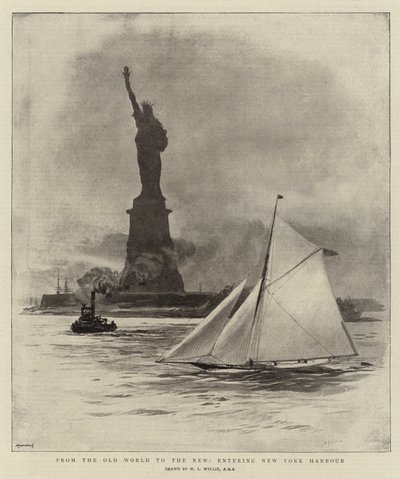 Dal Vecchio Mondo al Nuovo, entrando nel porto di New York da William Lionel Wyllie