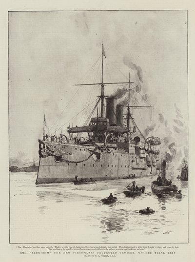 HMS Blenheim, il nuovo incrociatore protetto di prima classe, durante il suo viaggio di prova da William Lionel Wyllie