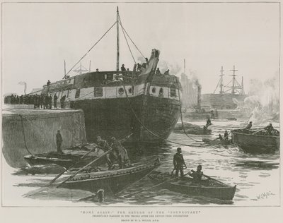 La vecchia nave ammiraglia di Nelson nel fiume Tamigi dopo il suo ritorno da Sinemunde da William Lionel Wyllie
