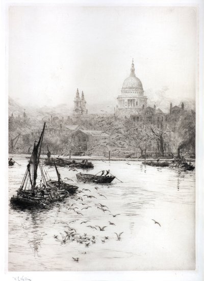 Navi e Gabbiani Sotto St Pauls da William Lionel Wyllie