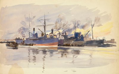 Schizzo di navi mercantili in porto, fine XIX - inizio XX secolo da William Lionel Wyllie