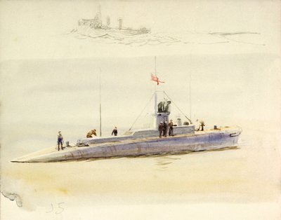 Sommergibile J.5 e schizzo approssimativo di un