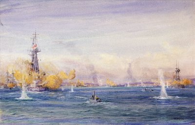La battaglia dei Dardanelli (1915), durante la campagna di Gallipoli, nel Mar di Marmara da William Lionel Wyllie