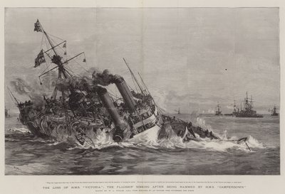 La Perdita della HMS Victoria, la Nave Ammiraglia che Affonda dopo essere stata Speronata dalla HMS Camperdown da William Lionel Wyllie