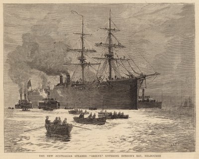 Il nuovo piroscafo australiano Orient che entra nella baia di Hobson, Melbourne da William Lionel Wyllie