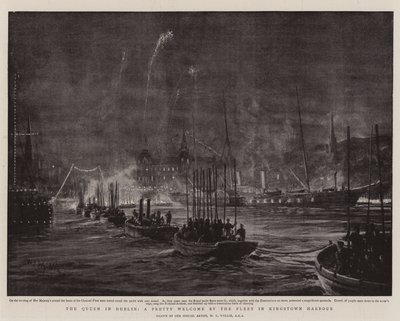 La Regina a Dublino, un Benvenuto Carino dalla Flotta nel Porto di Kingstown da William Lionel Wyllie