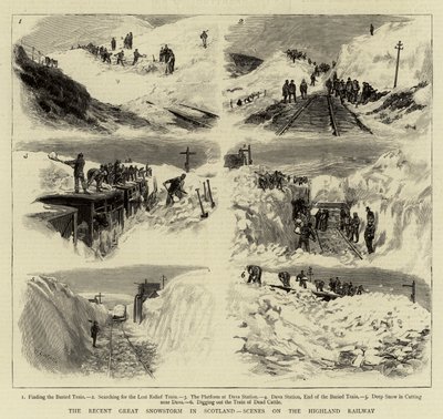 La recente grande nevicata in Scozia, scene sulla Highland Railway da William Lionel Wyllie